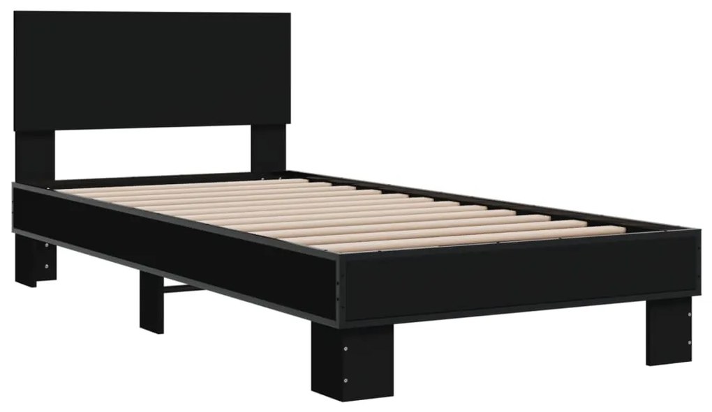 Giroletto nero 90x200 cm in legno multistrato e metallo