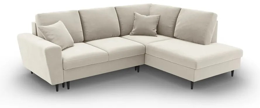 Divano angolare beige allungabile e con contenitore (con penisola a destra/a L) con rivestimento in velluto Kyoto – Cosmopolitan Design