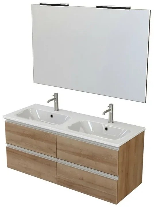 Mobile bagno sospeso 120 cm Master rovere doppio lavabo e 4 cassetti