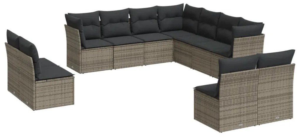 Set Divani da Giardino 11 pz con Cuscini in Polyrattan Grigio