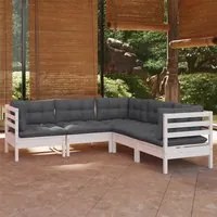 Set Divani da Giardino 5 pz con Cuscini Bianchi Legno di Pino cod mxl 44405