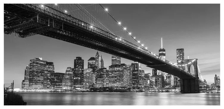 Stampa su tela Zoom Brooklyn brdige b&w, multicolore 190 x 90 cm