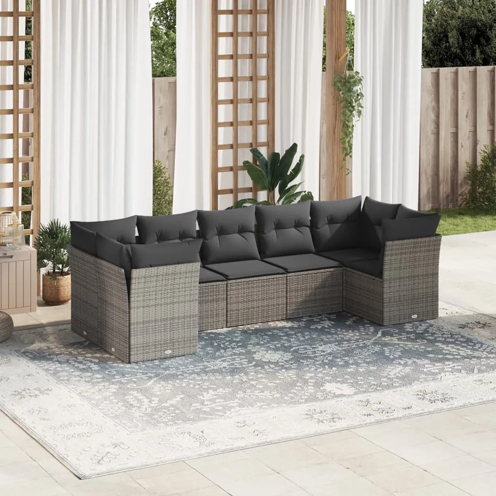 Set divani da giardino 7 pz con cuscini grigio in polyrattan