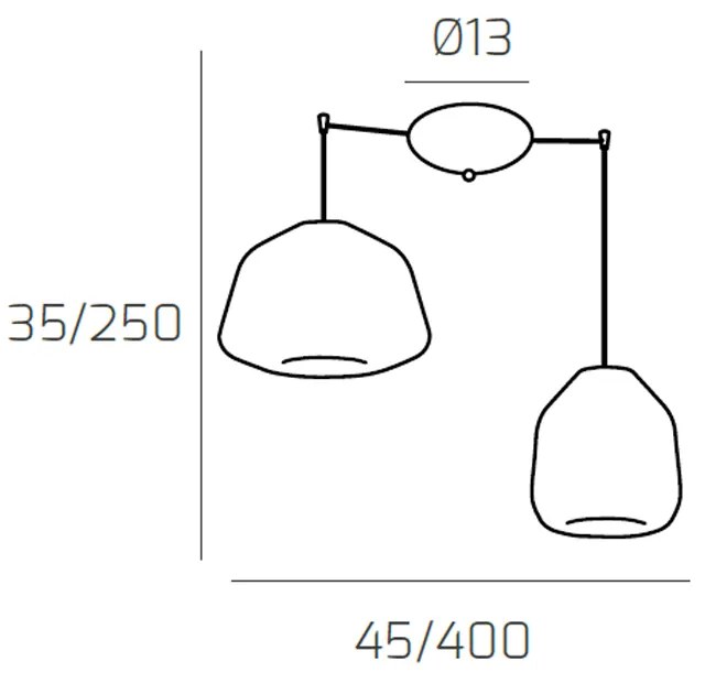 Sospensione Contemporanea Double Skin Metallo Cromo Vetro A-B Ambra 2 Luci E27