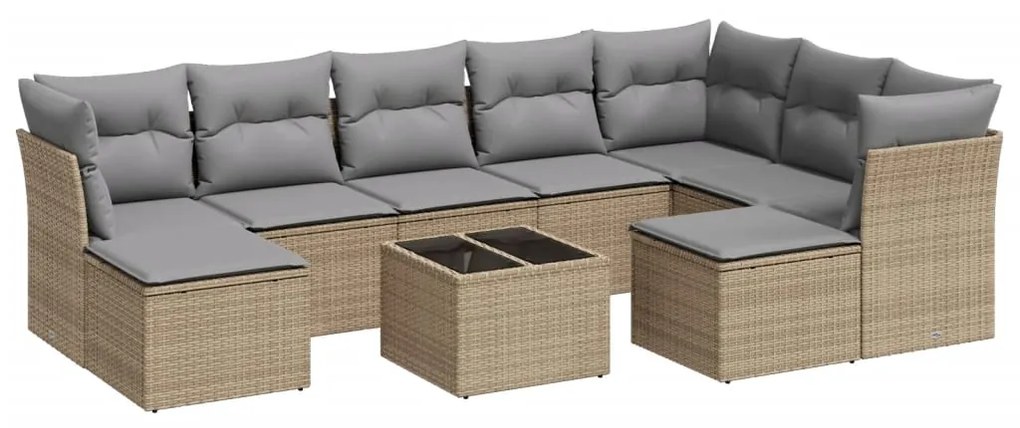 Set divano da giardino 10 pz con cuscini beige in polyrattan