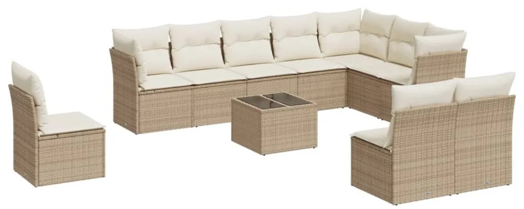 Set divani da giardino 11 pz con cuscini beige in polyrattan