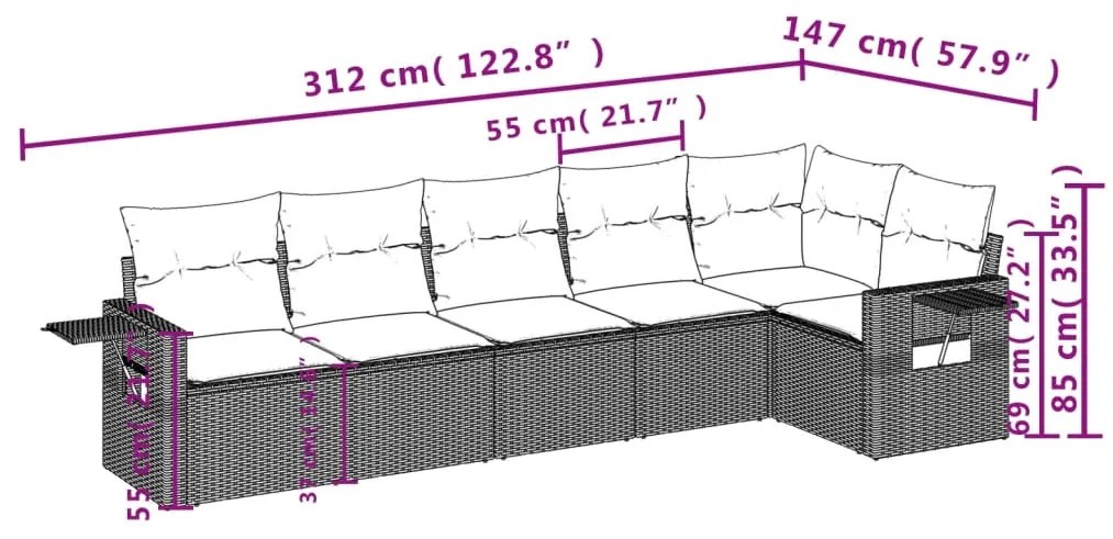 Set divano da giardino 6 pz con cuscini grigio in polyrattan