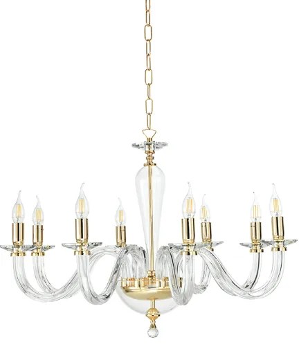 Lampada a sospensione D82 cm RAVEL 8 luci in vetro lavorato a mano ORO