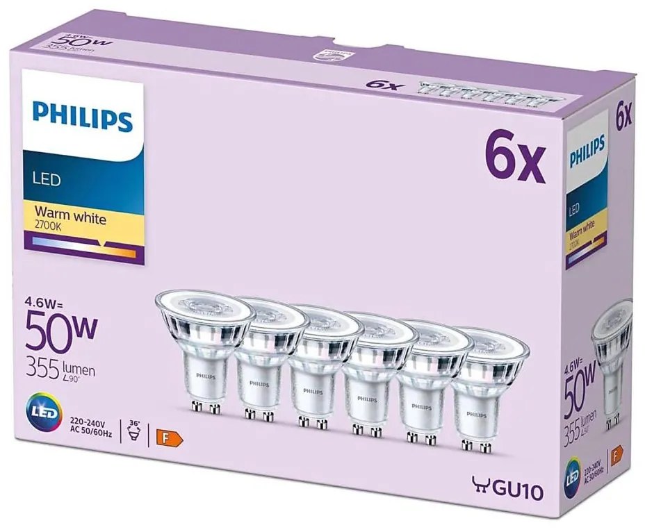 SET 6x Lampadina LED Philips GU10/4,6W/230V 2700K