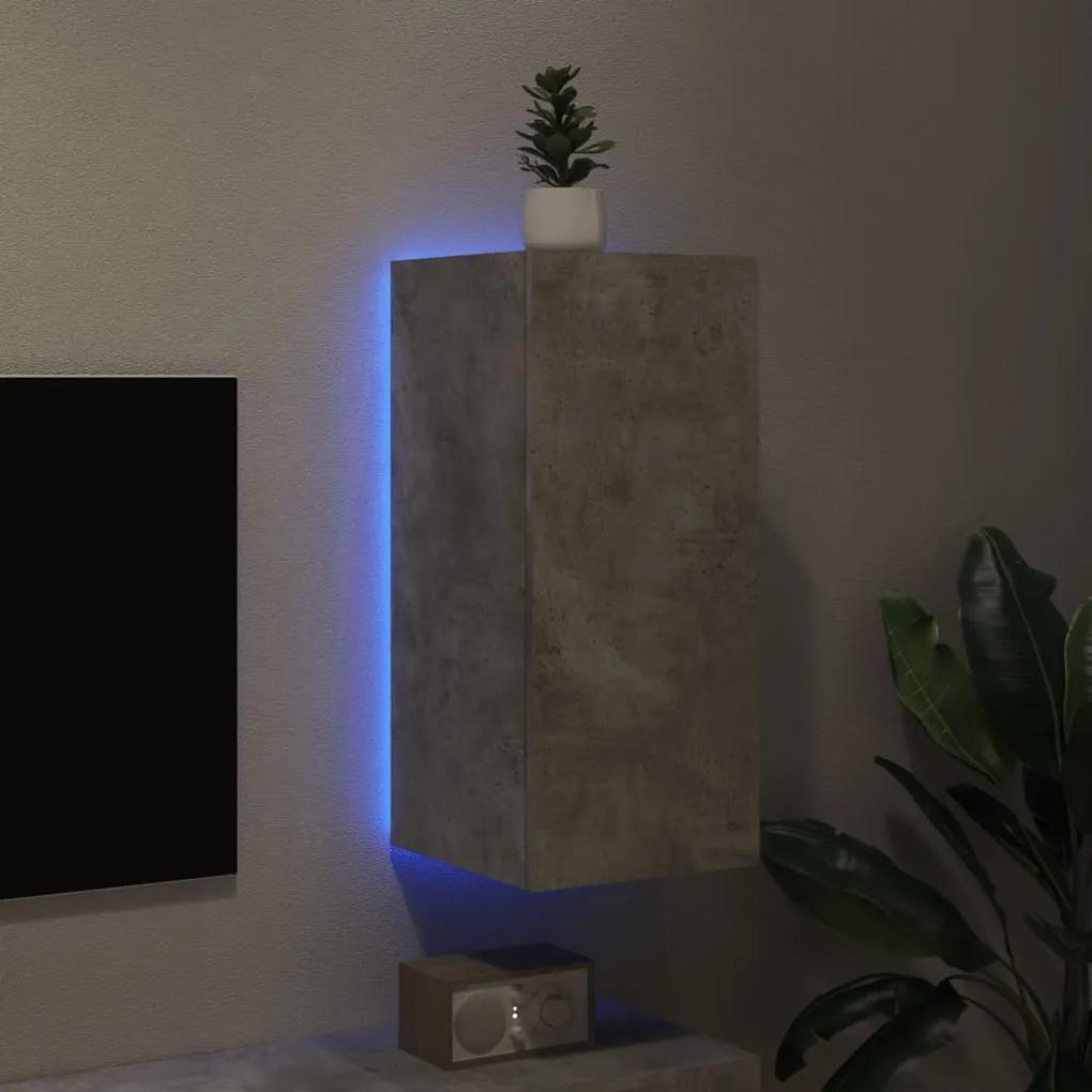 Mobile tv a parete con luci led grigio cemento 30,5x35x70 cm