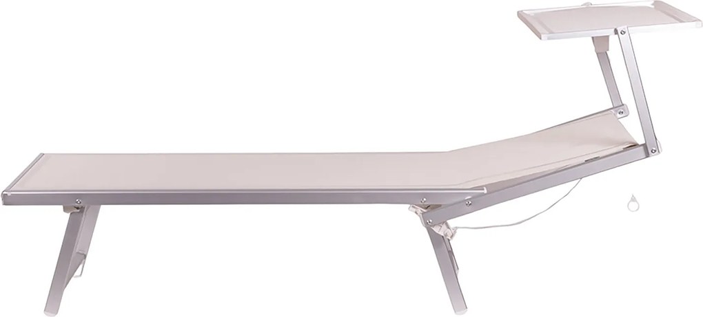 Lettino Mare con Parasole Richiudibile 181x71,5x38,5 cm in Alluminio PVC e Poliestere Avorio Riccione...
