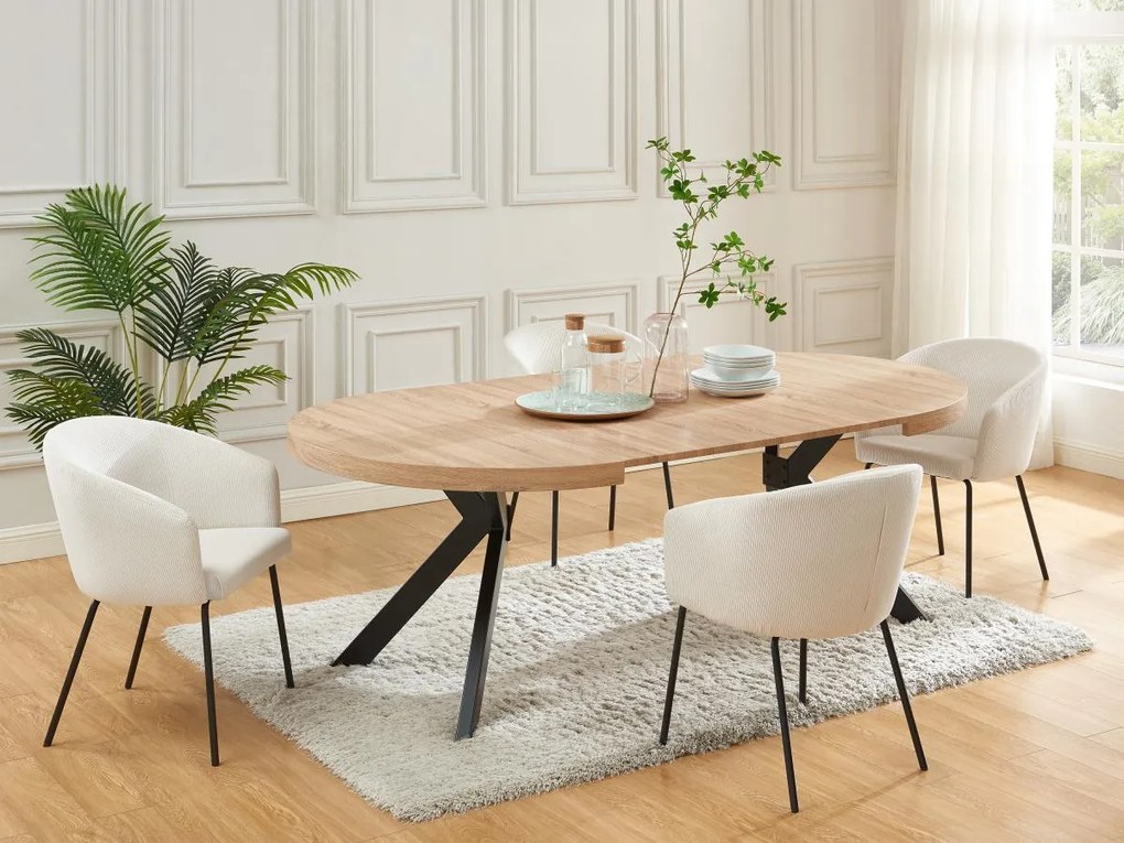 Tavolo da pranzo allungabile da 4 a 8 coperti in MDF e Acciaio Naturale e Nero KOMONI