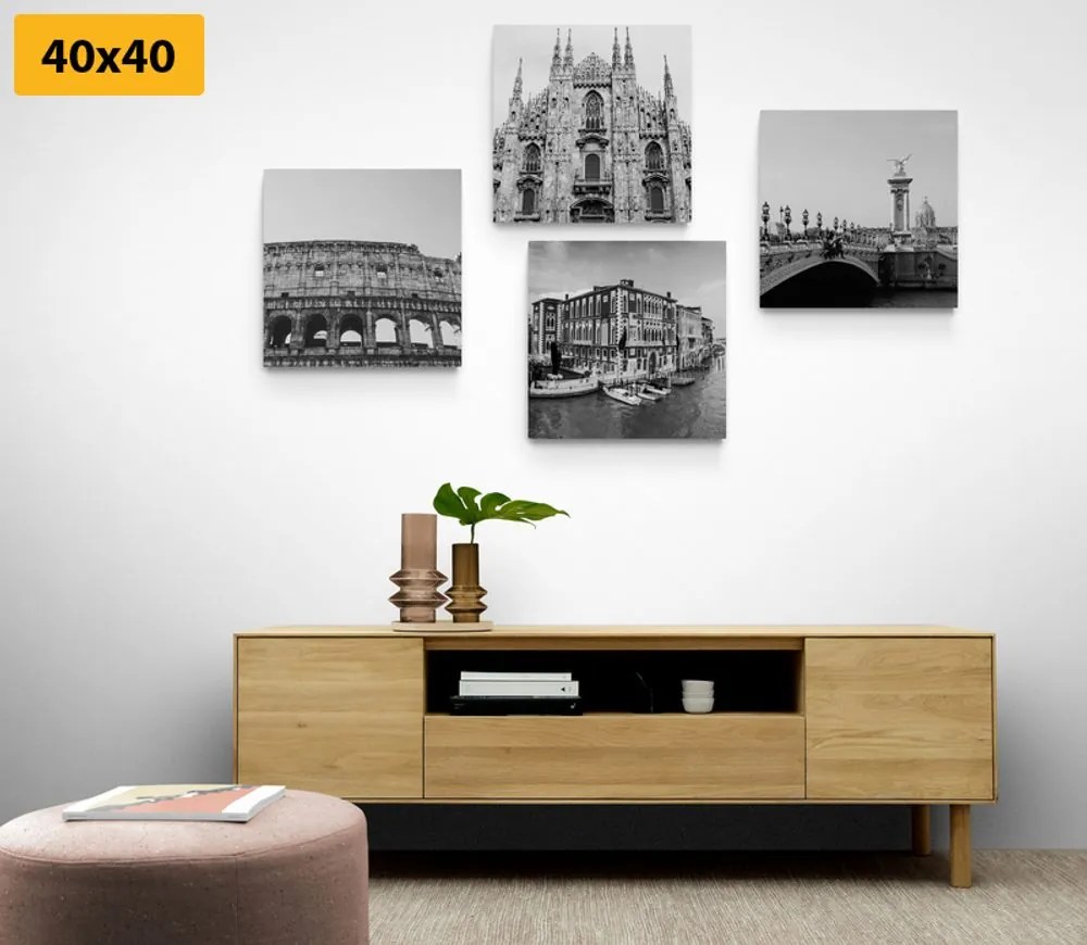 Set di quadri – Città storiche in bianco e nero