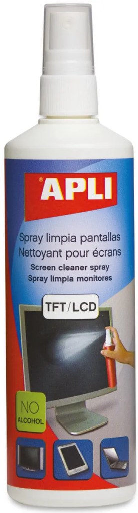 Apli Spray per la pulizia dello schermo TFT/LCD - Contenuto 250 ml - Rimuove macchie e polvere - Mantiene gli schermi puliti e privi di batteri