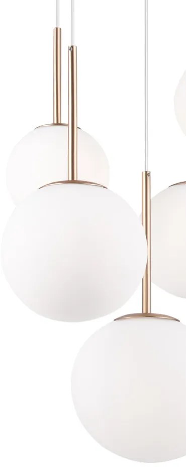 Lampadario Minimal Basic Form In Metallo Bianco E Oro 5 Luci E Diffusori Vetro