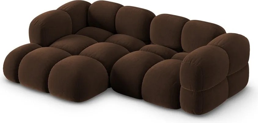 Divano angolare marrone scuro (con penisola a sinistra/con chaise lounge) con rivestimento in velluto Loretto – Cosmopolitan Design