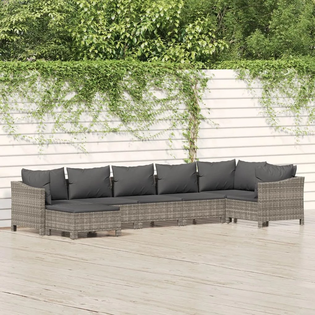 Set divani da giardino 7 pz con cuscini in polyrattan grigio