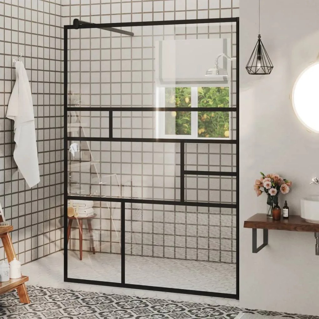 Parete Doccia Walk-in İn Vetro Trasparente Esg Nera 115x195 Cm /