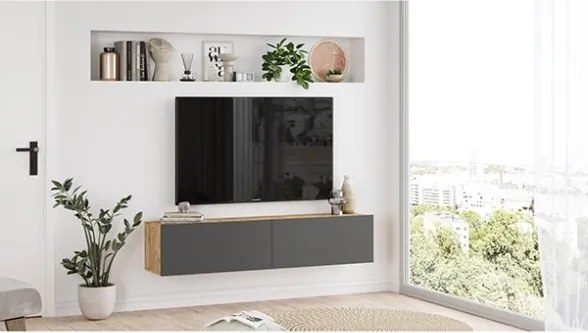 Mobile TV Sospeso 140 Cm 2 Ante Frontali Legno E Antracite Lenny