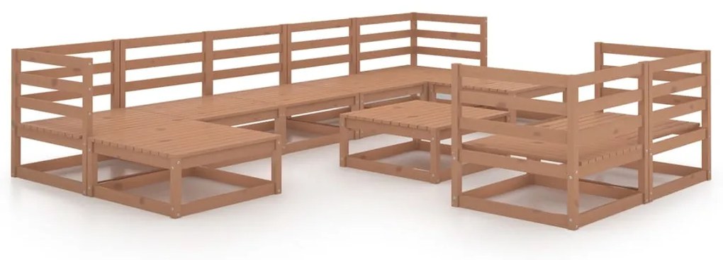 Set divani da giardino 10 pz marrone miele in massello di pino