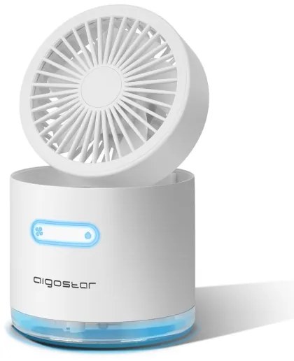 Aigostar - Mini ventilatore da tavolo wireless con umidificatore 10W/5V bianco