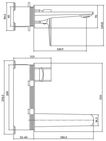 Cersanit S951-386-Rubinetto per lavabo da incasso LARGA cromo lucido
