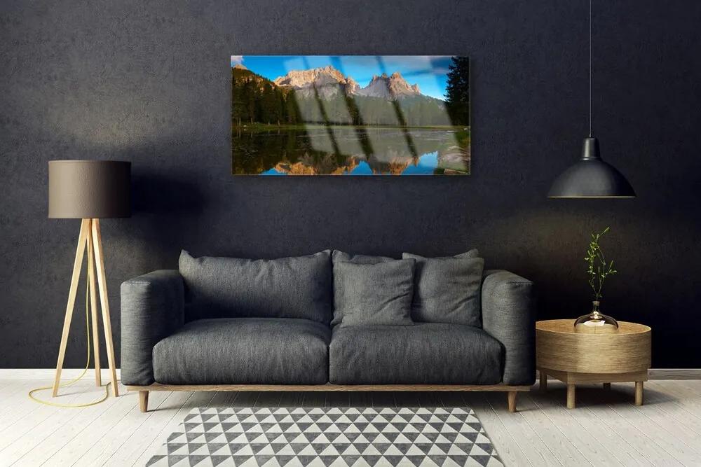 Quadro acrilico Paesaggio del lago forestale 100x50 cm