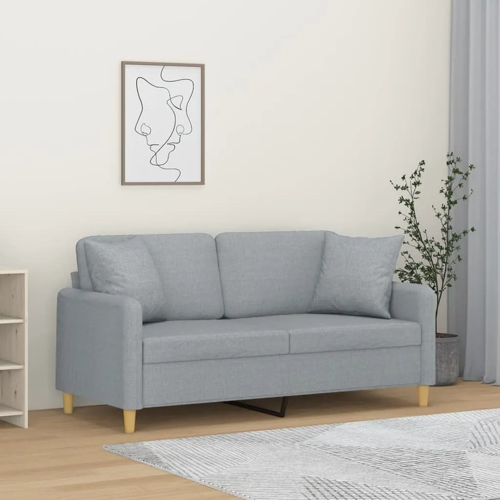 Divano A 2 Posti Con Cuscini Grigio Chiaro 140 Cm İn Tessuto /