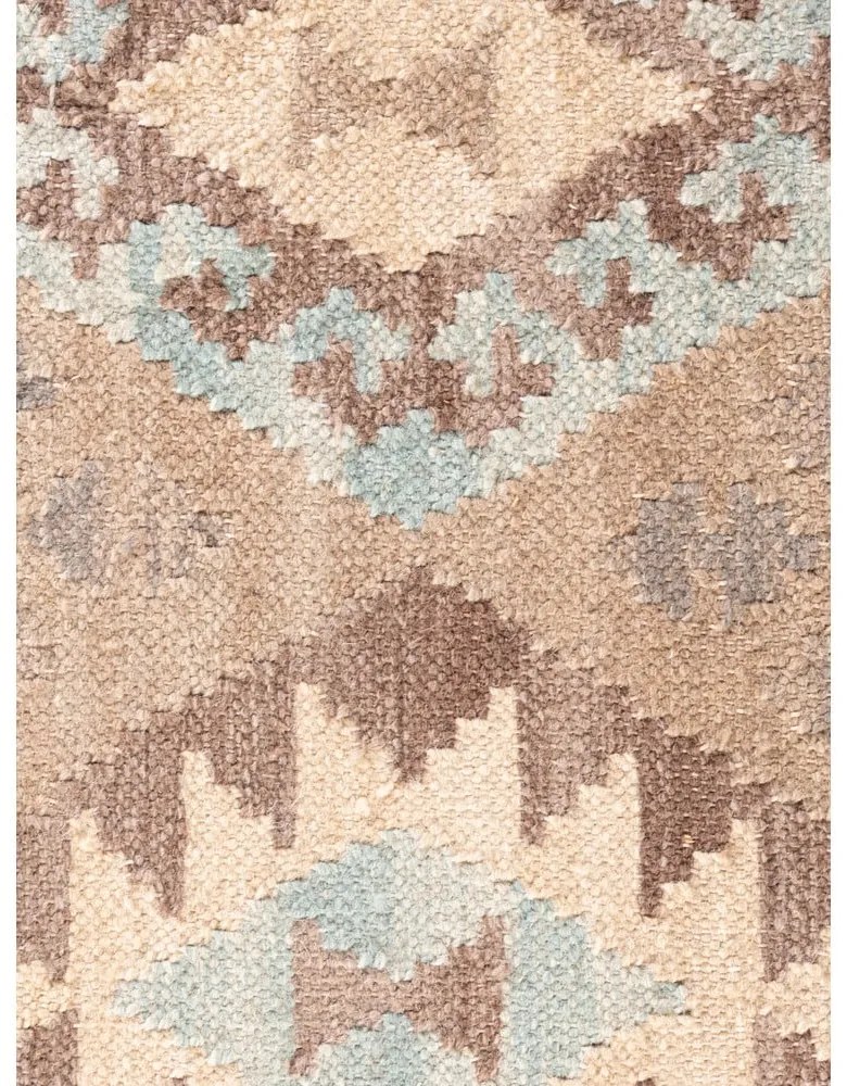 Passatoia azzurra/beige in lana reversibile/tessuta a mano 60x190 cm Kamal Dune – Nouristan