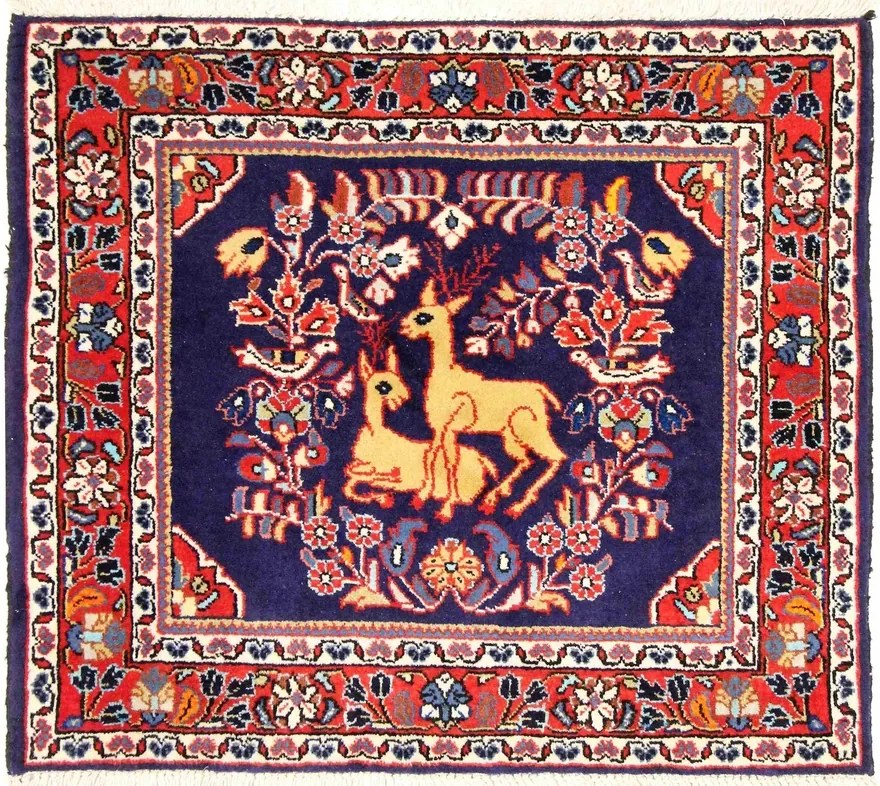 Ghom Tappeto 80 x 60 Blu (Iran) Annodato A Mano