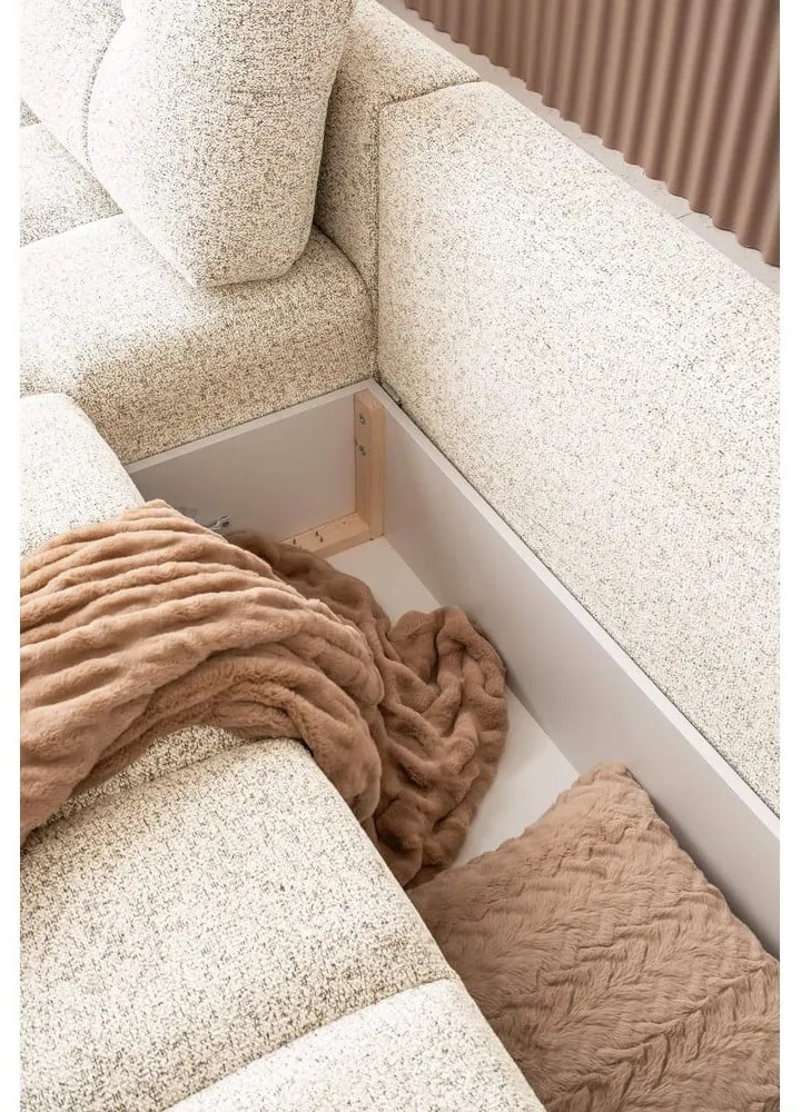 Divano angolare componibile color crema allungabile/con contenitore (con penisola a sinistra) Lulu – Miuform