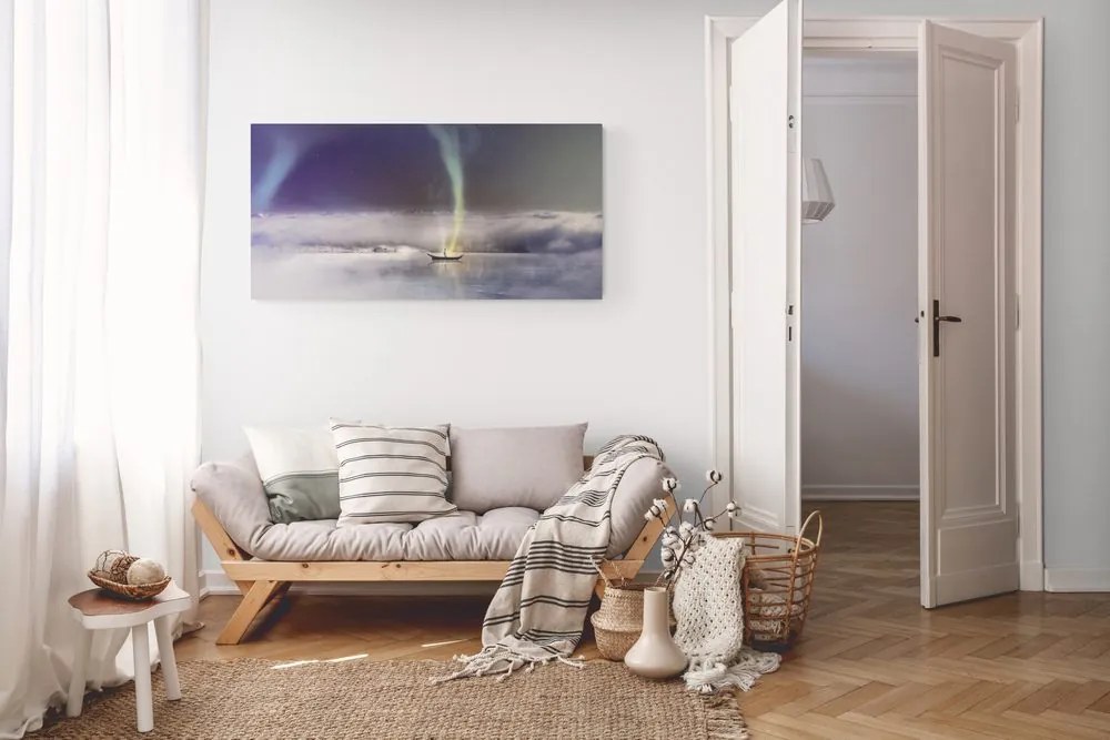 Quadro su tela – Aurora boreale sopra il lago ghiacciato