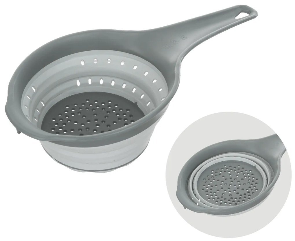 Scolapasta salvaspazio pieghevole grigio con manico