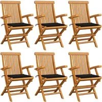 Sedie da Giardino con Cuscini Neri 6 pz in Massello di Teak 3062548