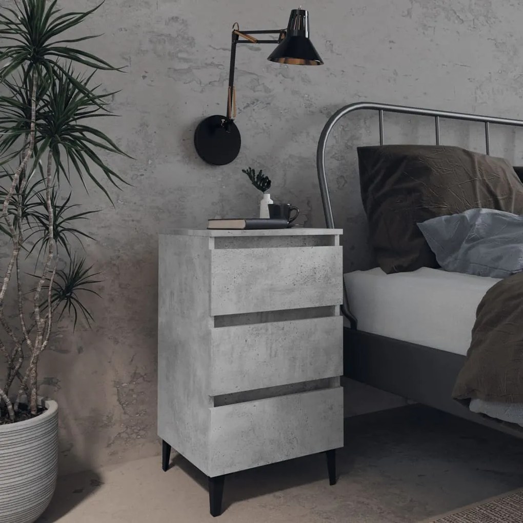 Comodino Con Gambe İn Metallo Grigio Cemento 40x35x69 Cm /