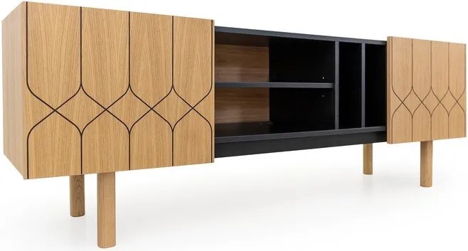 Tavolo TV in rovere nero/naturale 175x60 cm Porto - Woodman