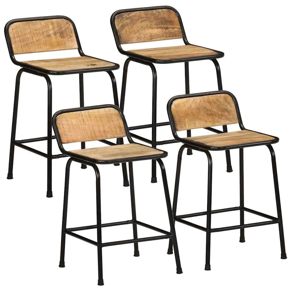 Sgabelli Da Bar 4 Pz 46x35,5x70 Cm Legno Massello Grezzo Mango /
