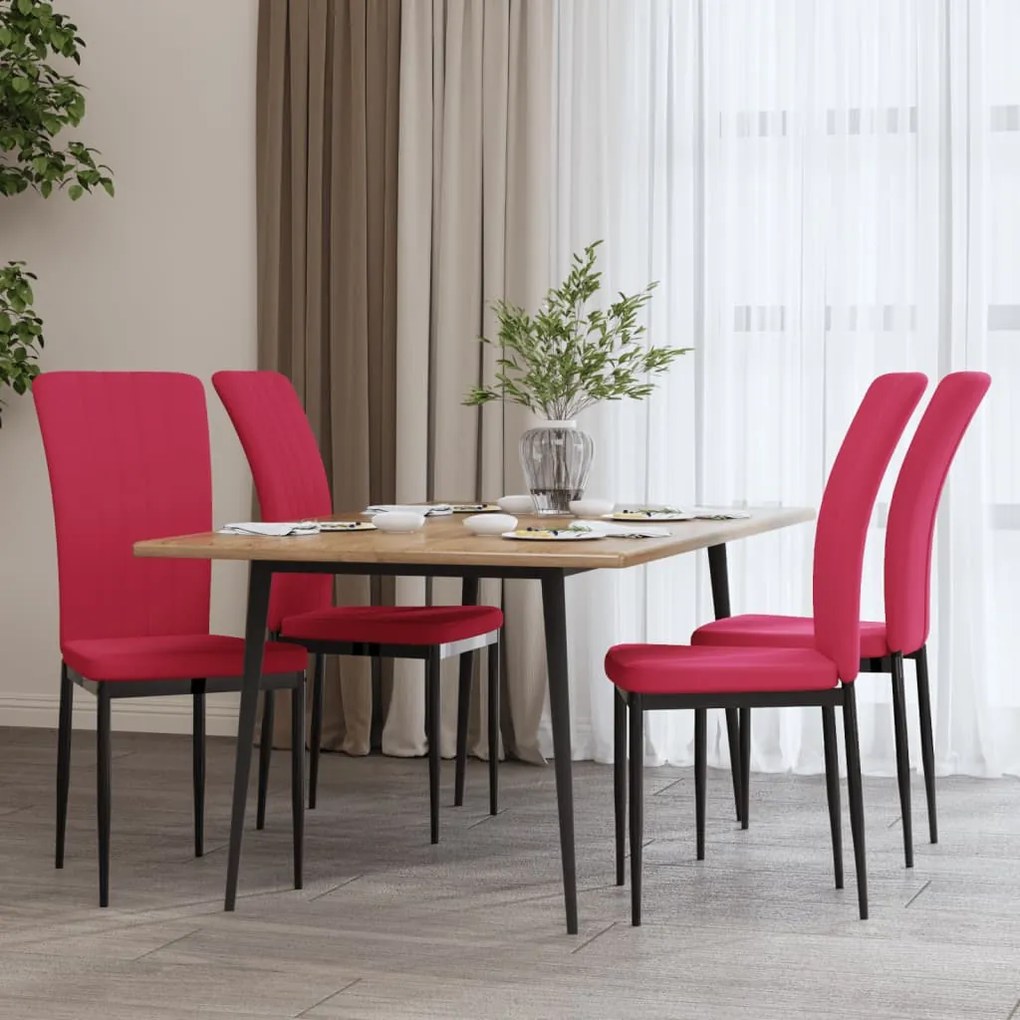 Sedie Da Pranzo 4 Pz Rosso Vino İn Velluto /