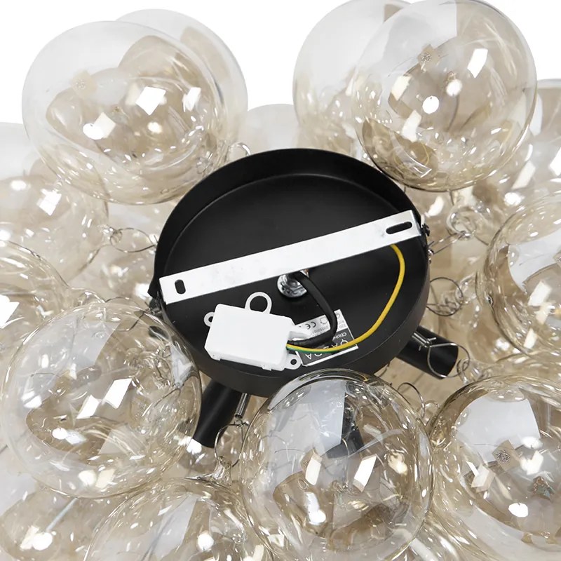 Plafoniera di design nera con vetro ambrato 6 luci - Uvas