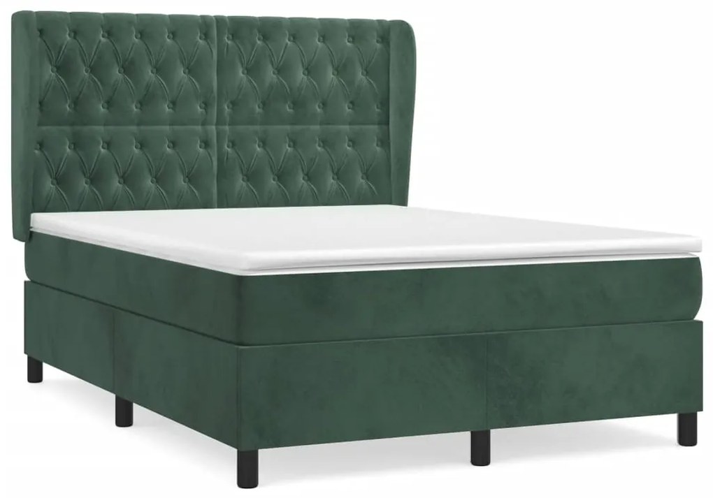 Giroletto a molle con materasso verde scuro 140x200 cm velluto