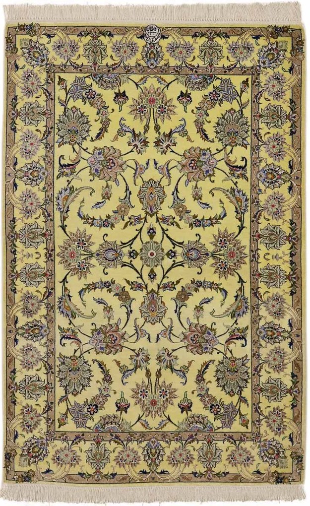 Kashan Tappeto persiano 120 x 80 Giallo (Iran) Annodato A Mano