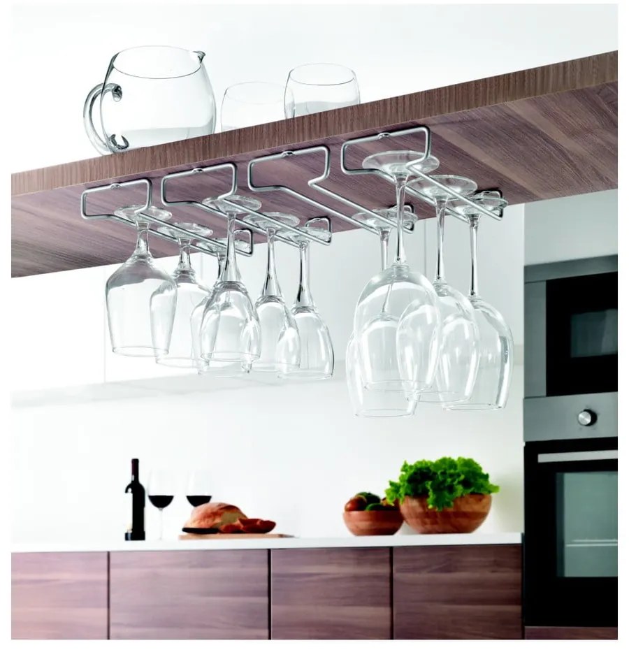 Set di portabicchieri da vino da parete argentati in acciaio 2 pz Rail – Metaltex