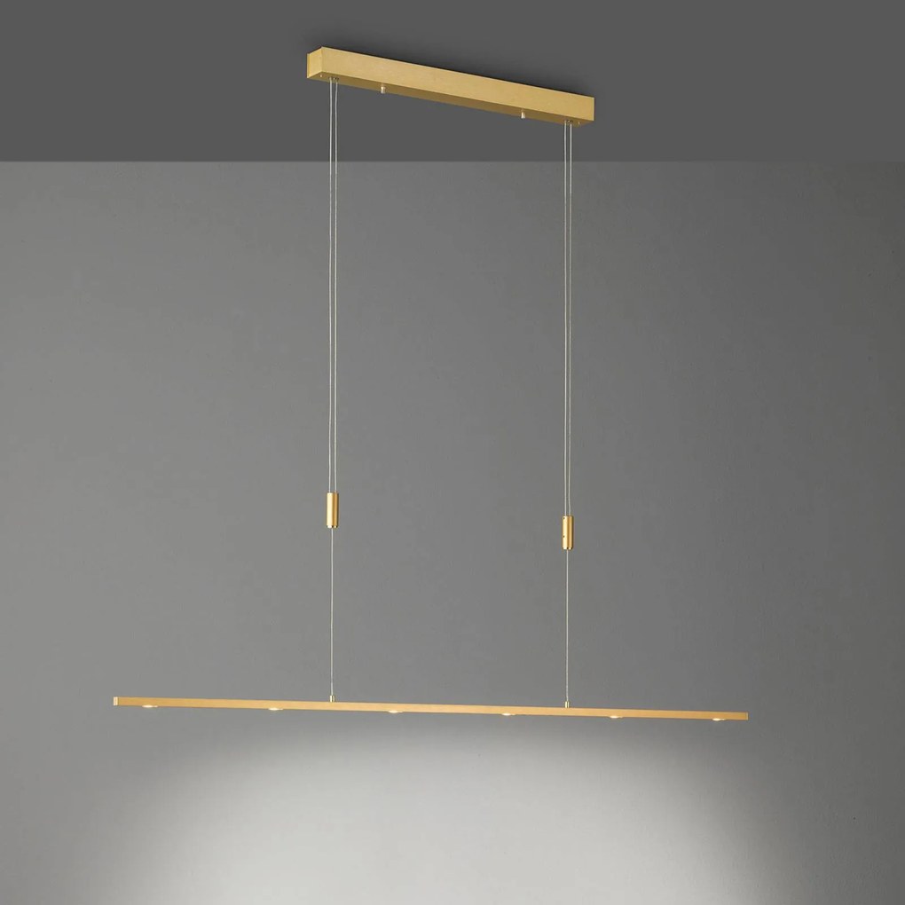 Lampada LED a sospensione Tolu di Quitani, lunghezza 139 cm, ottone