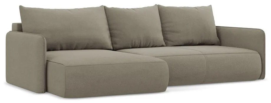 Divano angolare beige allungabile/con contenitore (con penisola a sinistra) Nanea – Makamii