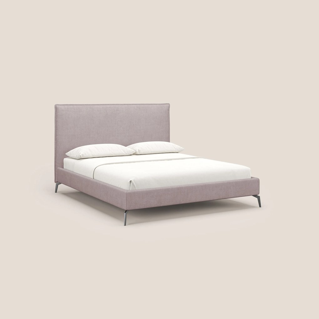 Iris letto imbottito con piedini neri sfoderabile in tessuto impermeabile T02 rosa