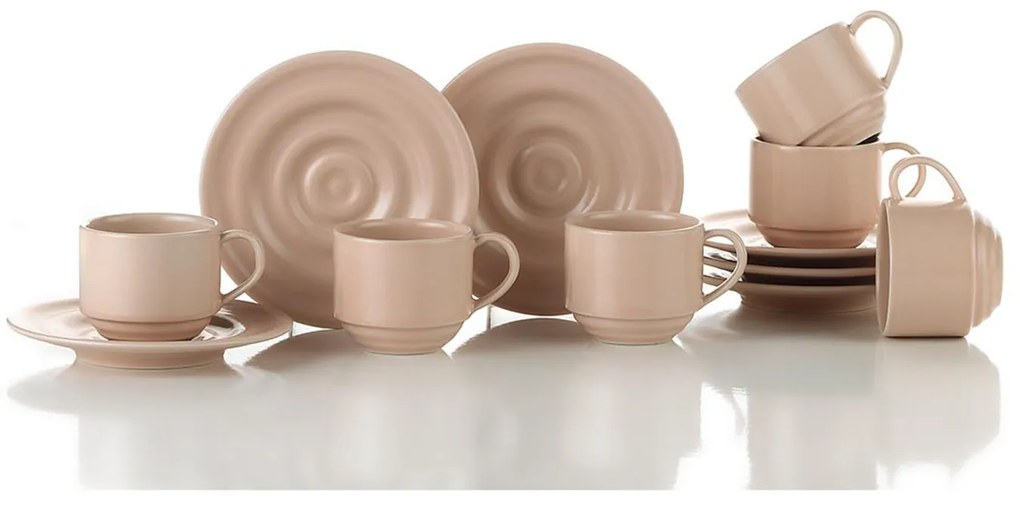 Set 6 tazze caffè rosa con piattino