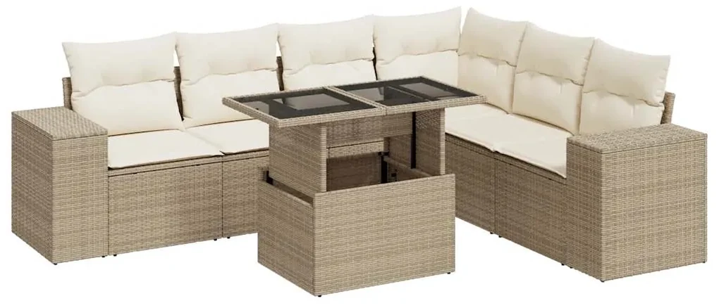 Set divani da giardino 7 pz con cuscini beige in polyrattan