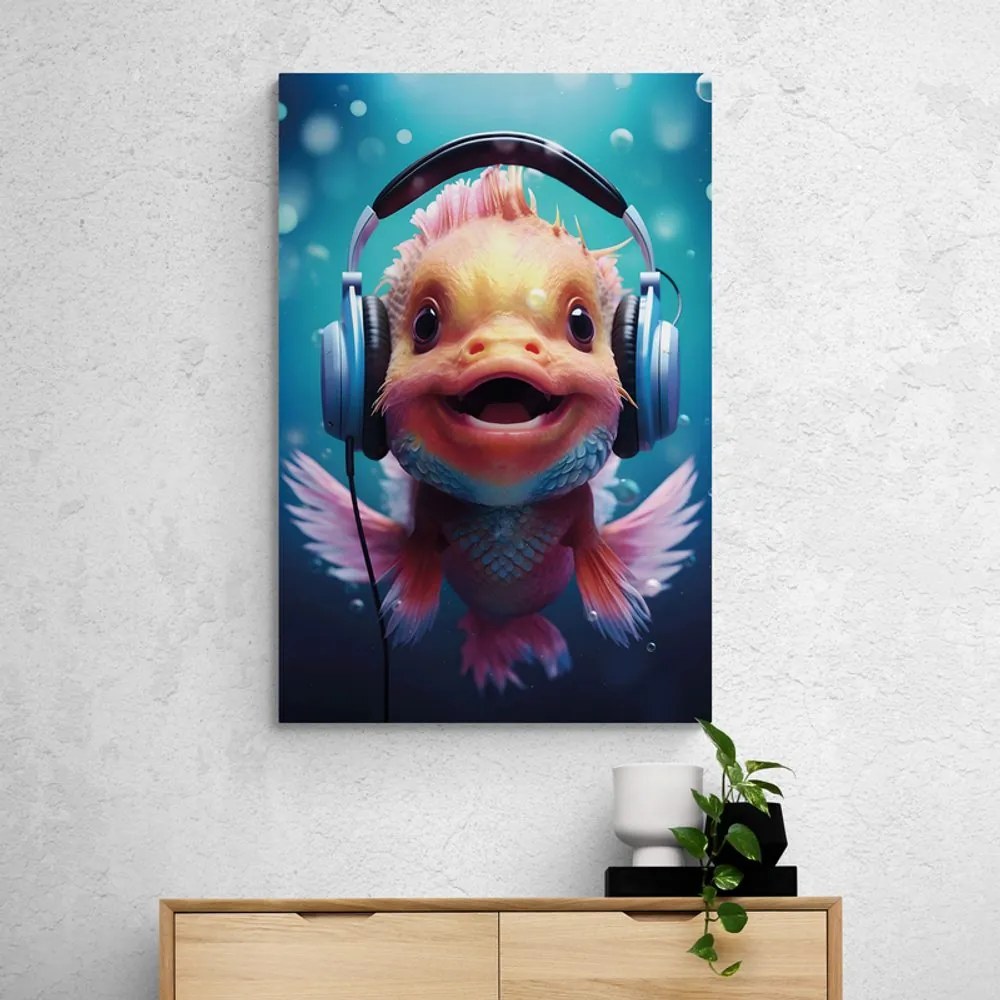 Quadro su tela – Pesce con cuffie