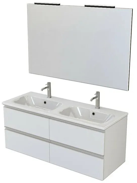 Mobile bagno sospeso 120 cm Master bianco doppio lavabo e 4 cassetti