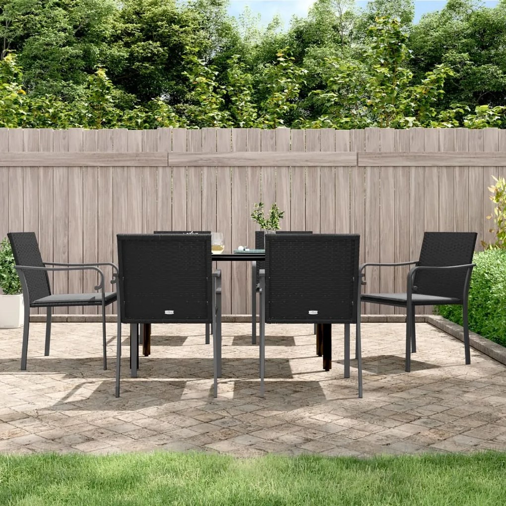 Set Pranzo da Giardino 7 pz con Cuscini in Polyrattan e Acciaio